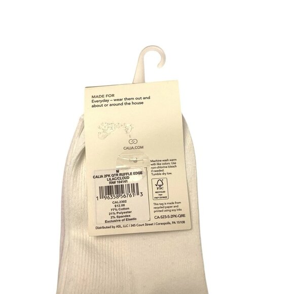 CALIA 2Pk Quarter Crew Ruffle Edge Socks Size Medium 5-10 Lilac/Cloud - Picture 4 of 4
